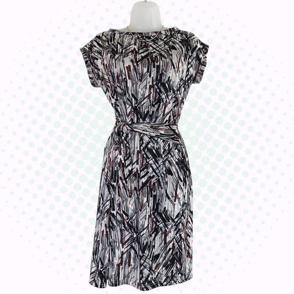 Vintage Diane Von Furstenburg Brown Black & White Abstract Print Dress Size 6